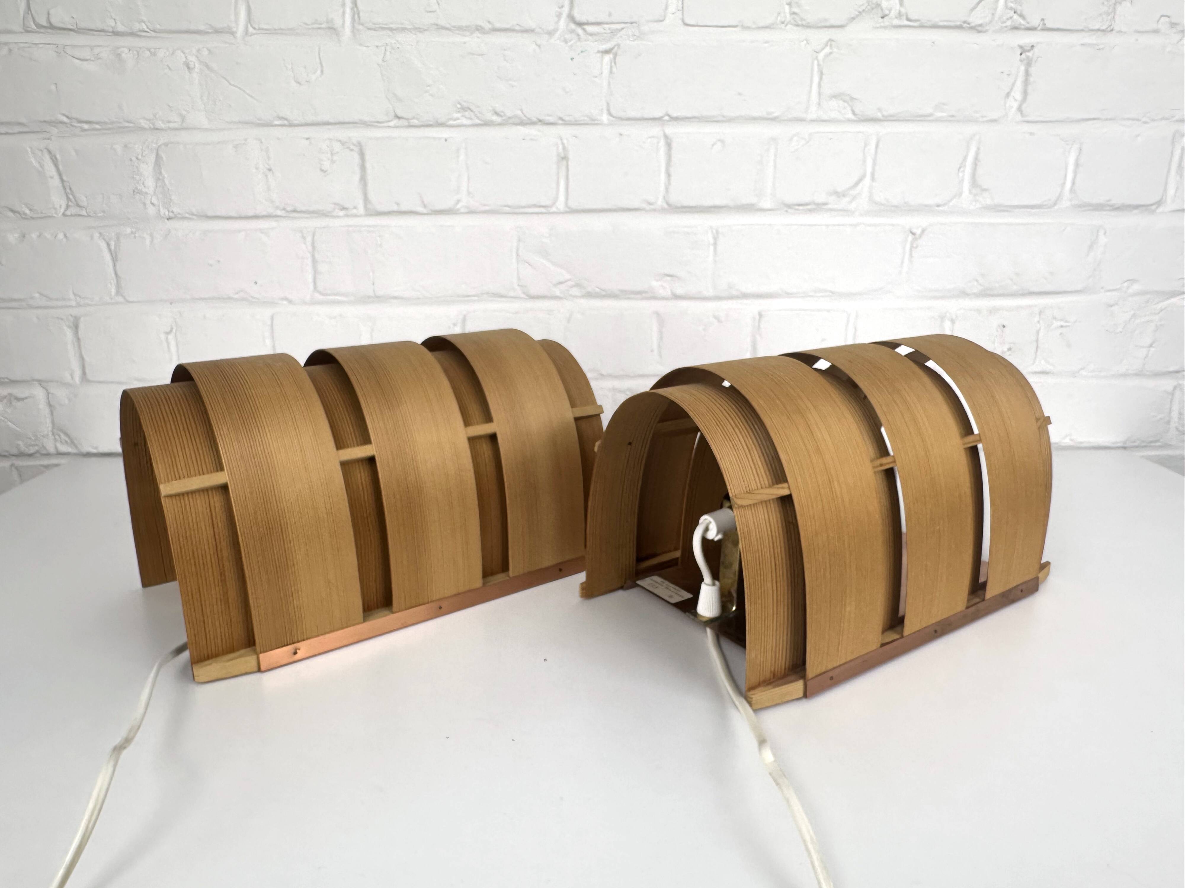 Pair of V155 wall lights in pine by Hans-Agne Jakobsson, Sweden, 1960.