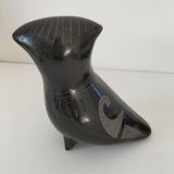 Engraved black ceramic owl signed Mexico