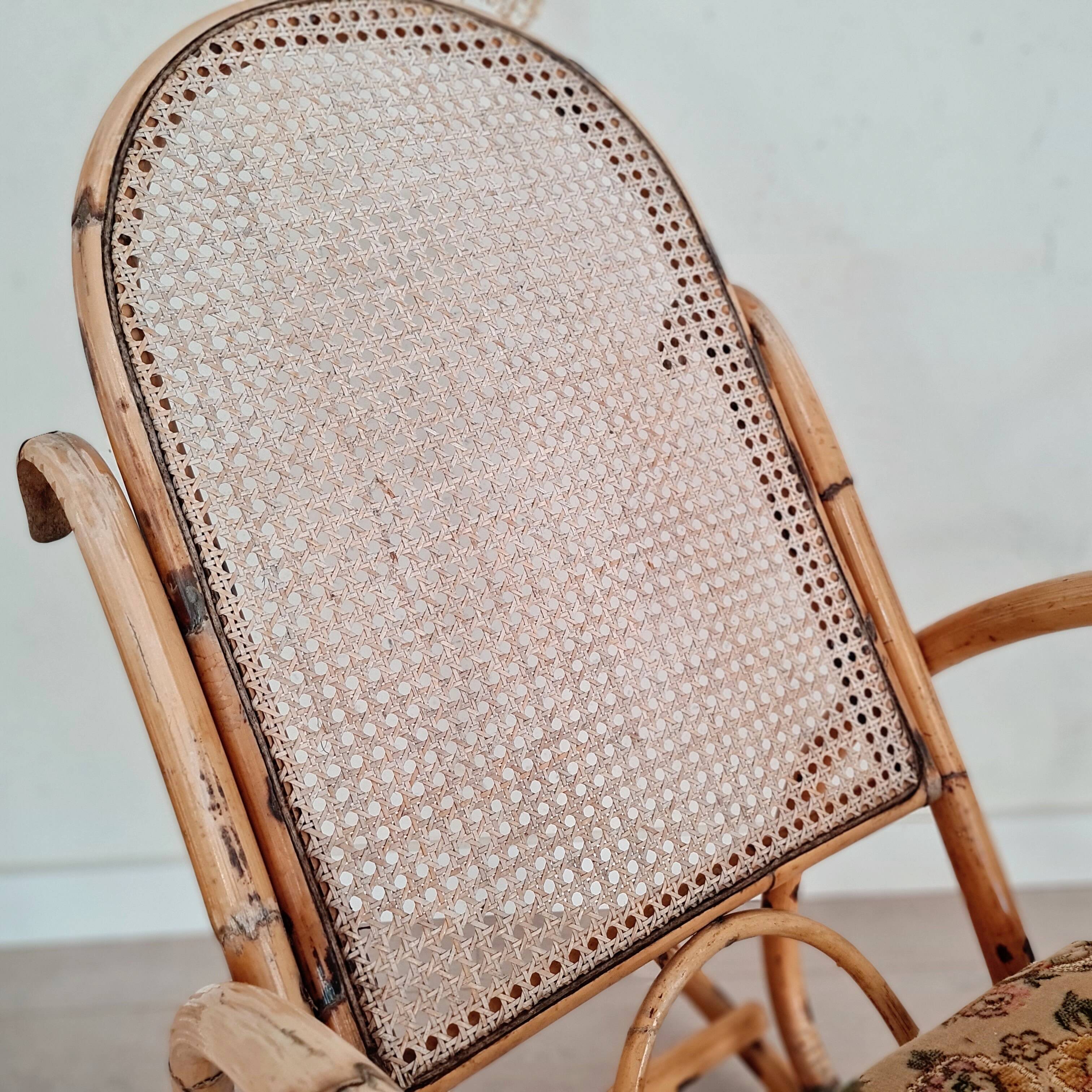 Cane rocking chair and upholstered seat