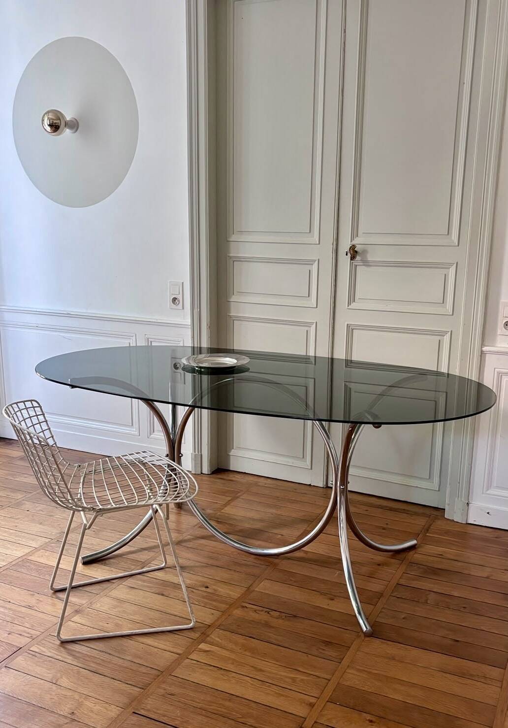 Table verre fumé /chrome vintage 70'