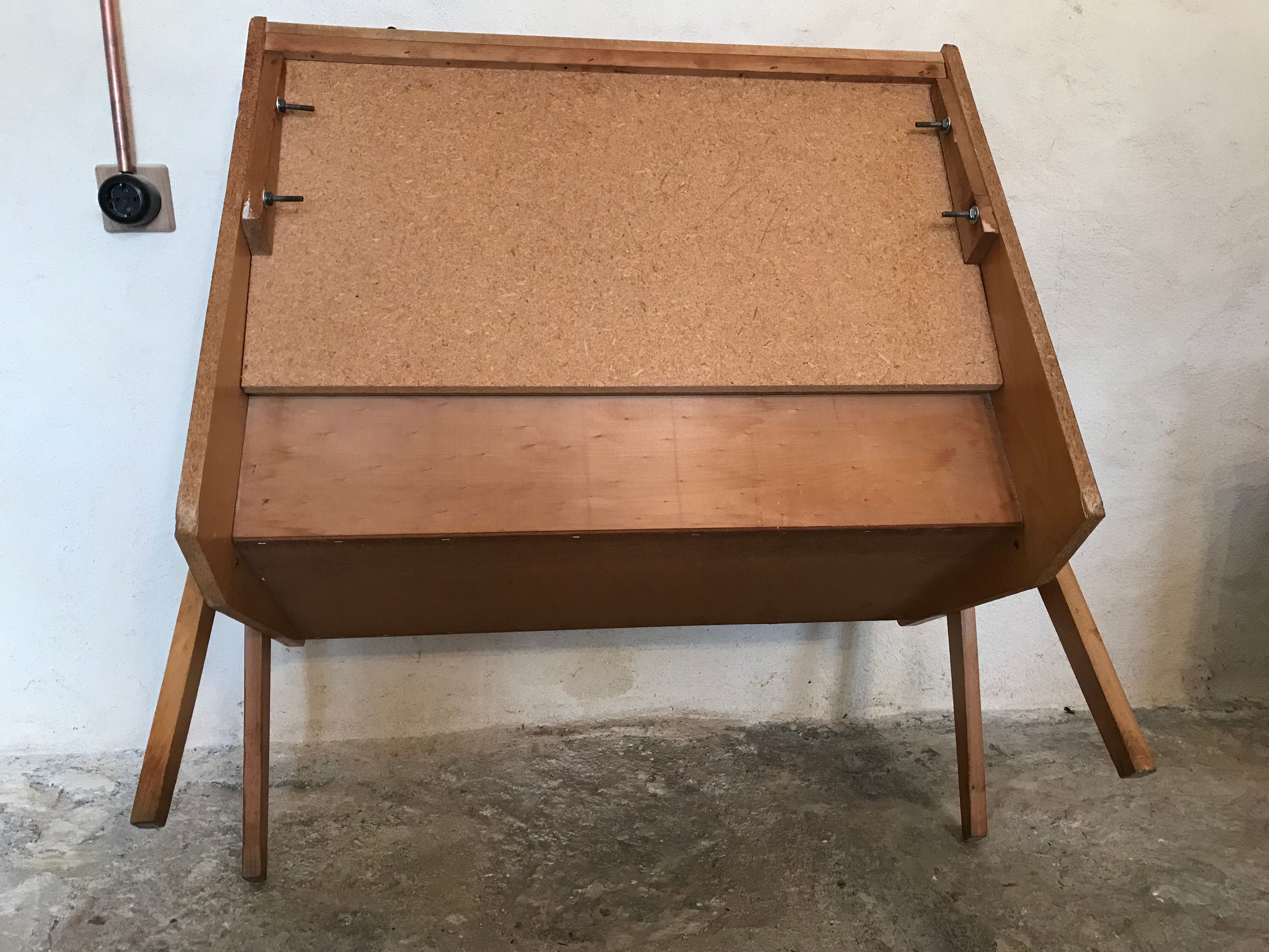 Bench bench-chest vintage 1960-1980's in blond beech and red skaï