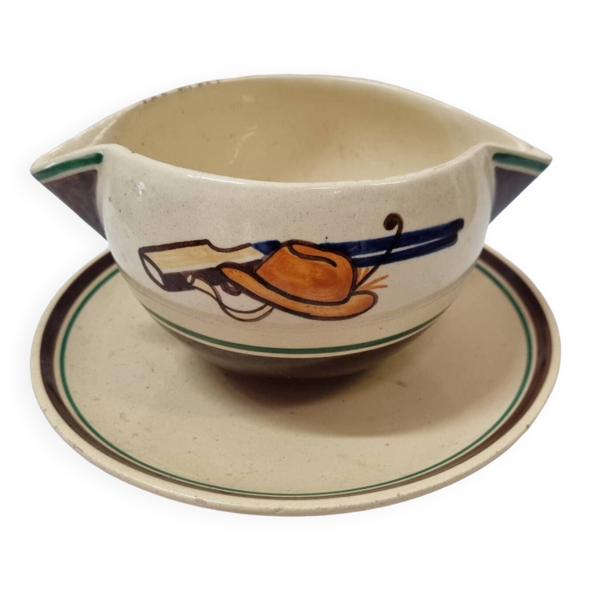 HB Quimper sauce boat, j.Lachaud, 1920