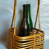 Bottle basket in vintage wicker 60s