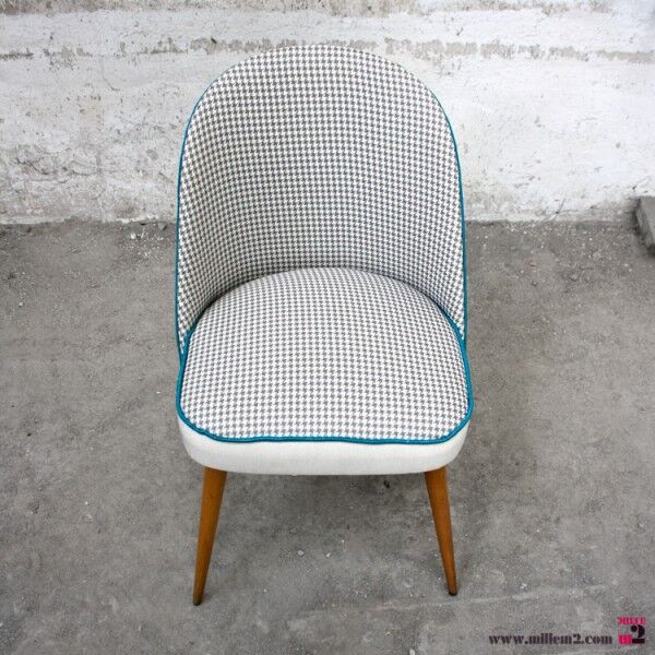 Nice Chair vintage of the 50s/60s renovated (wood, fabric, trim).