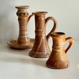 3 vintage handcrafted pottery candle holders