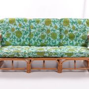 Vintage set of bamboo lounge armchairs and sofa with coffee table Paul Frankl, 1960s