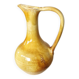 Handmade Ceramic Pitcher: 1970s LKC Pottery, Yellow Brown Glaze