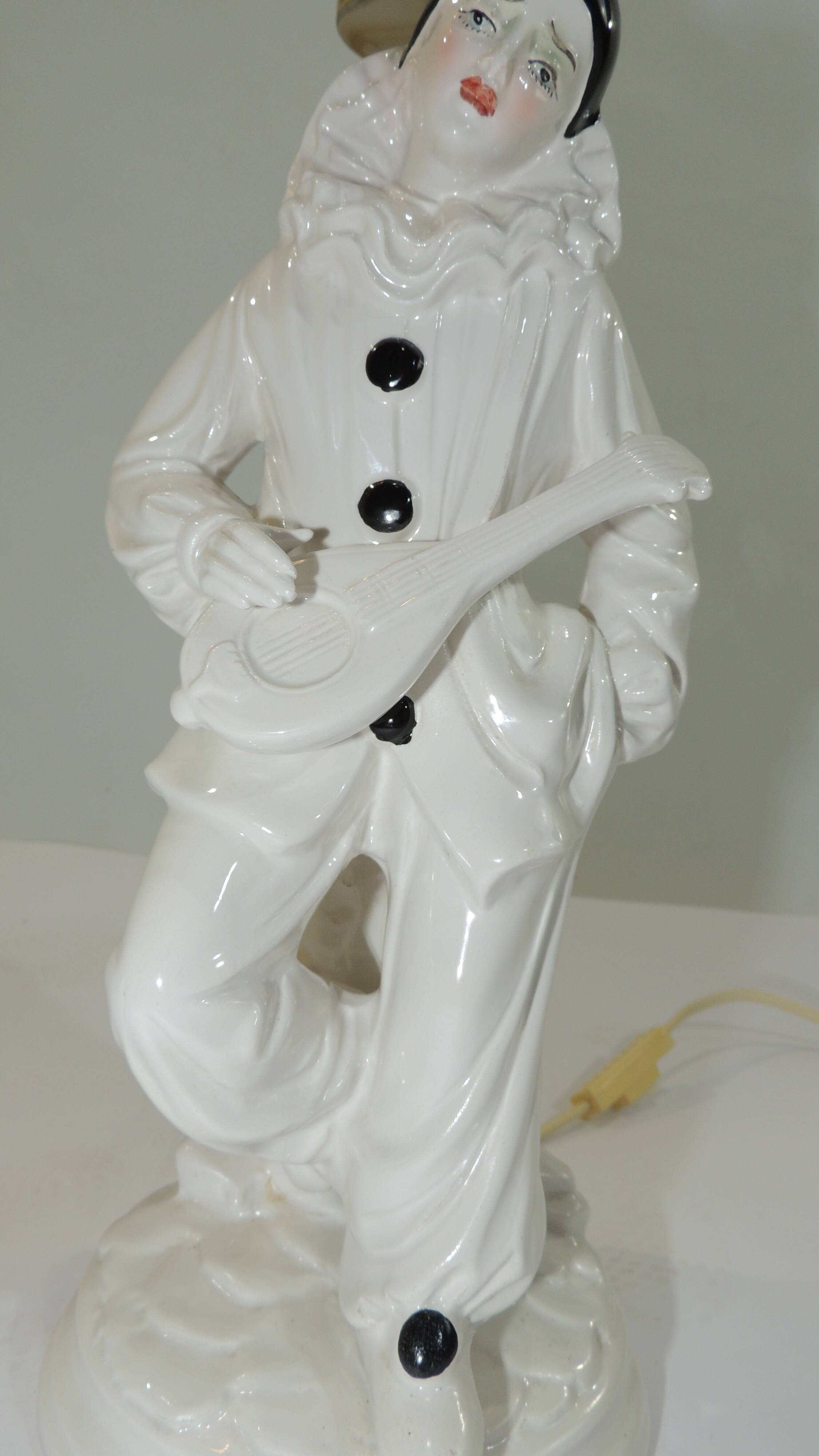 White ceramic lamp Pierrot/harlequin/1960/vintage