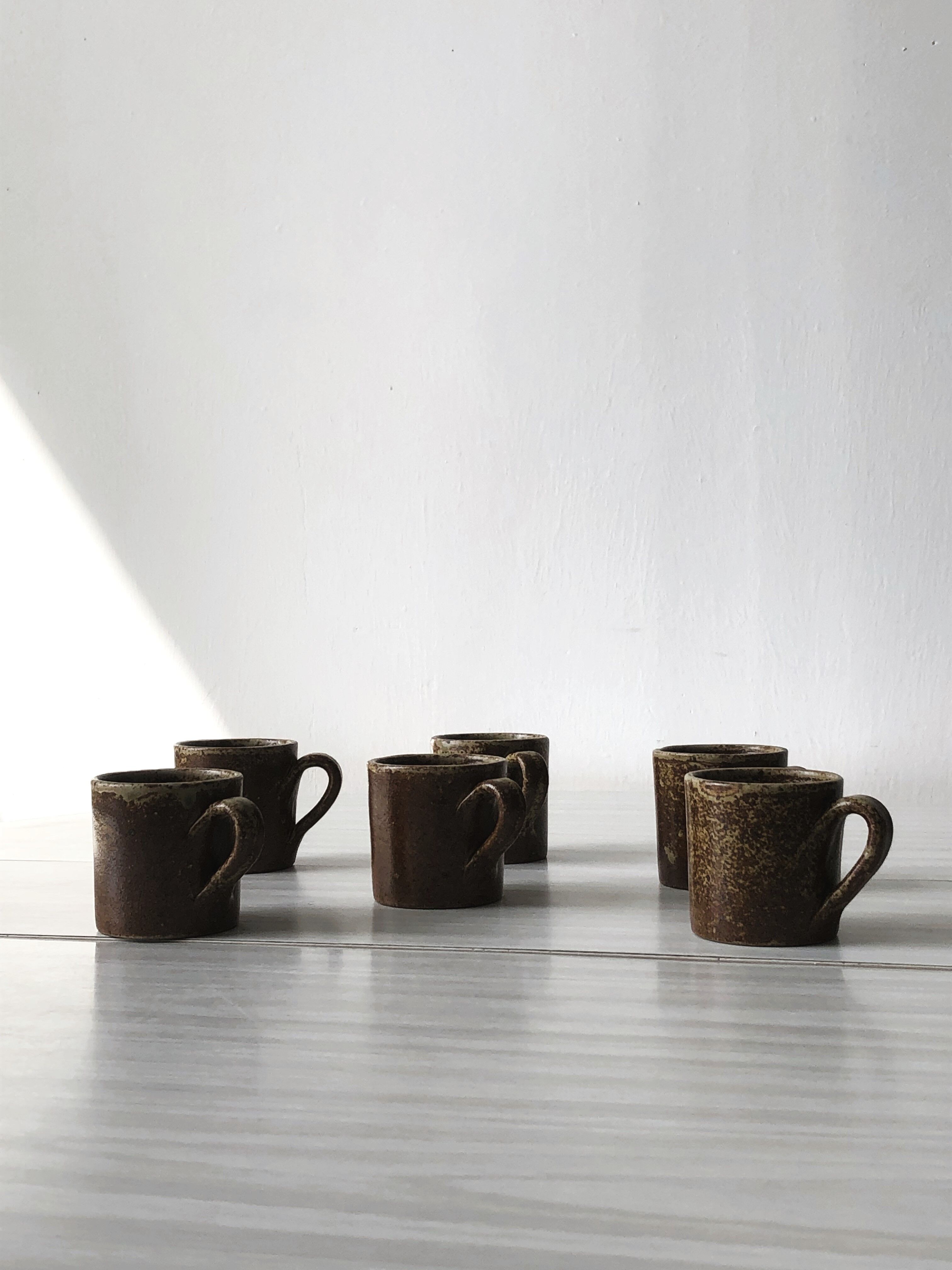 Set of 6 cups in vintage pyrite and glazed stoneware