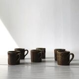 Set of 6 cups in vintage pyrite and glazed stoneware