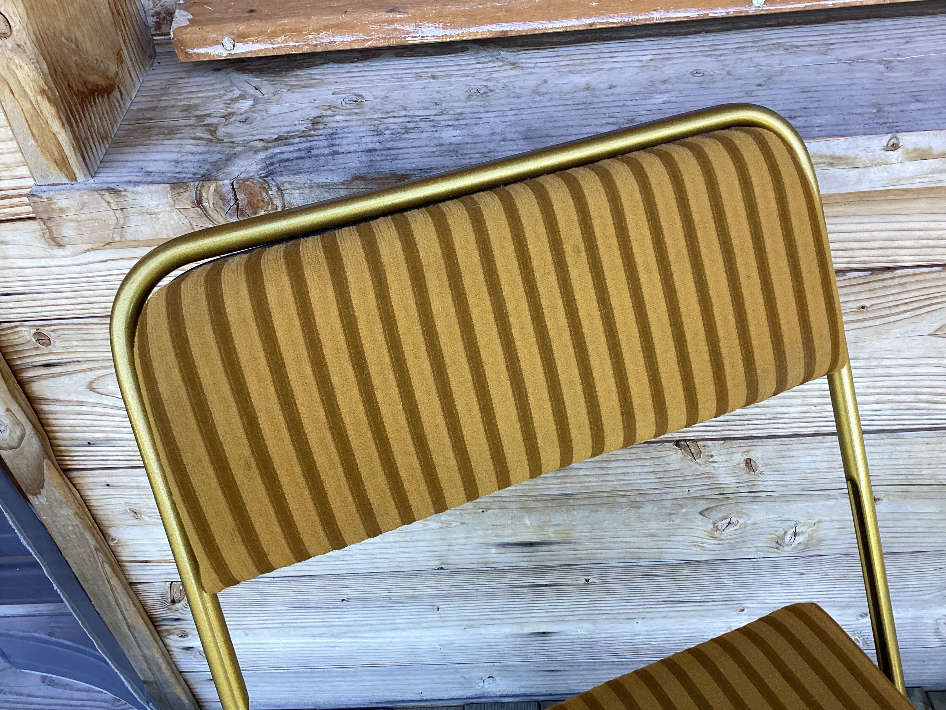 Vintage lafuma folding chair with striped gold fabric