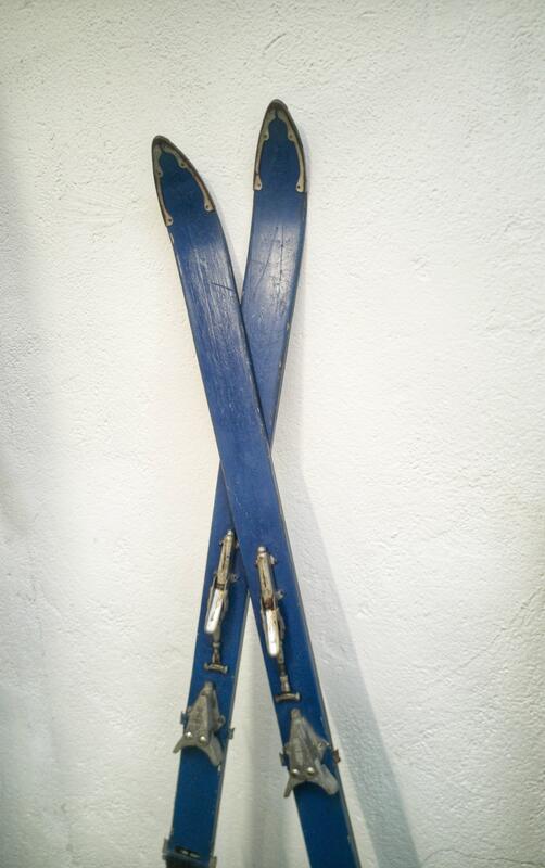 Pair of old wooden skis