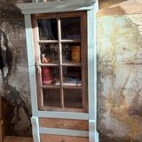 Raw wood and celadon glass cabinet