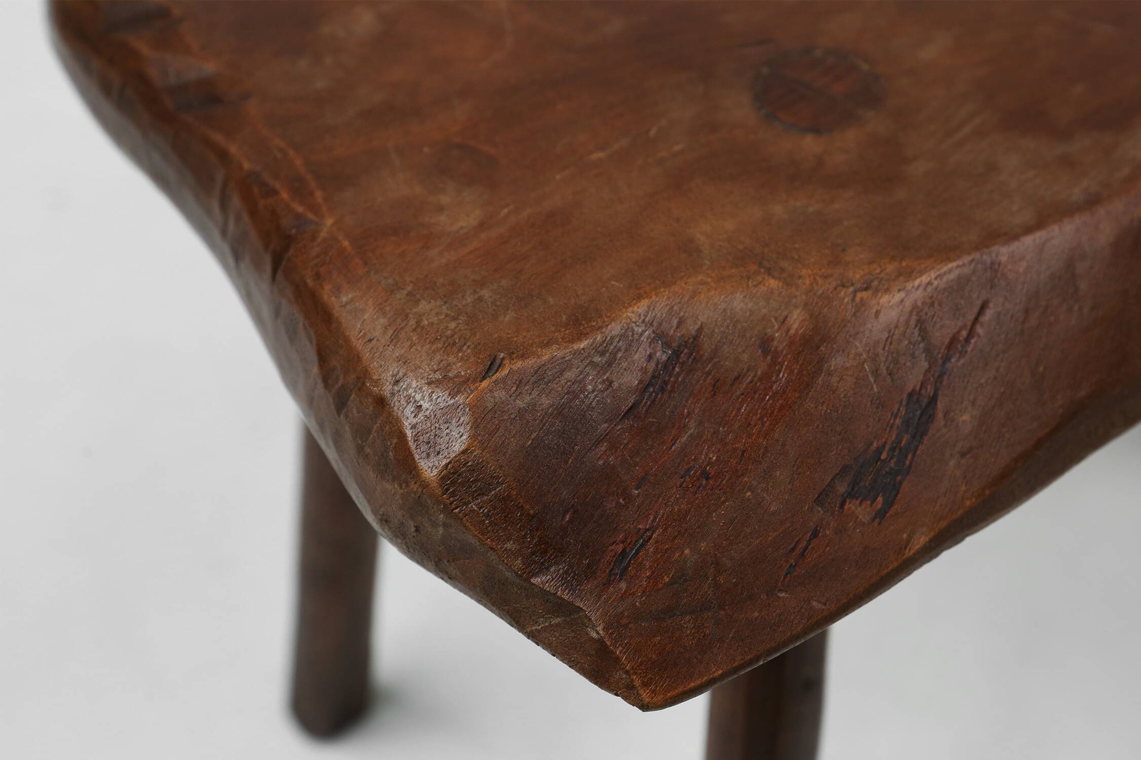 Mid-century Wabi Sabi stool or side table in oak, France ca. 1850