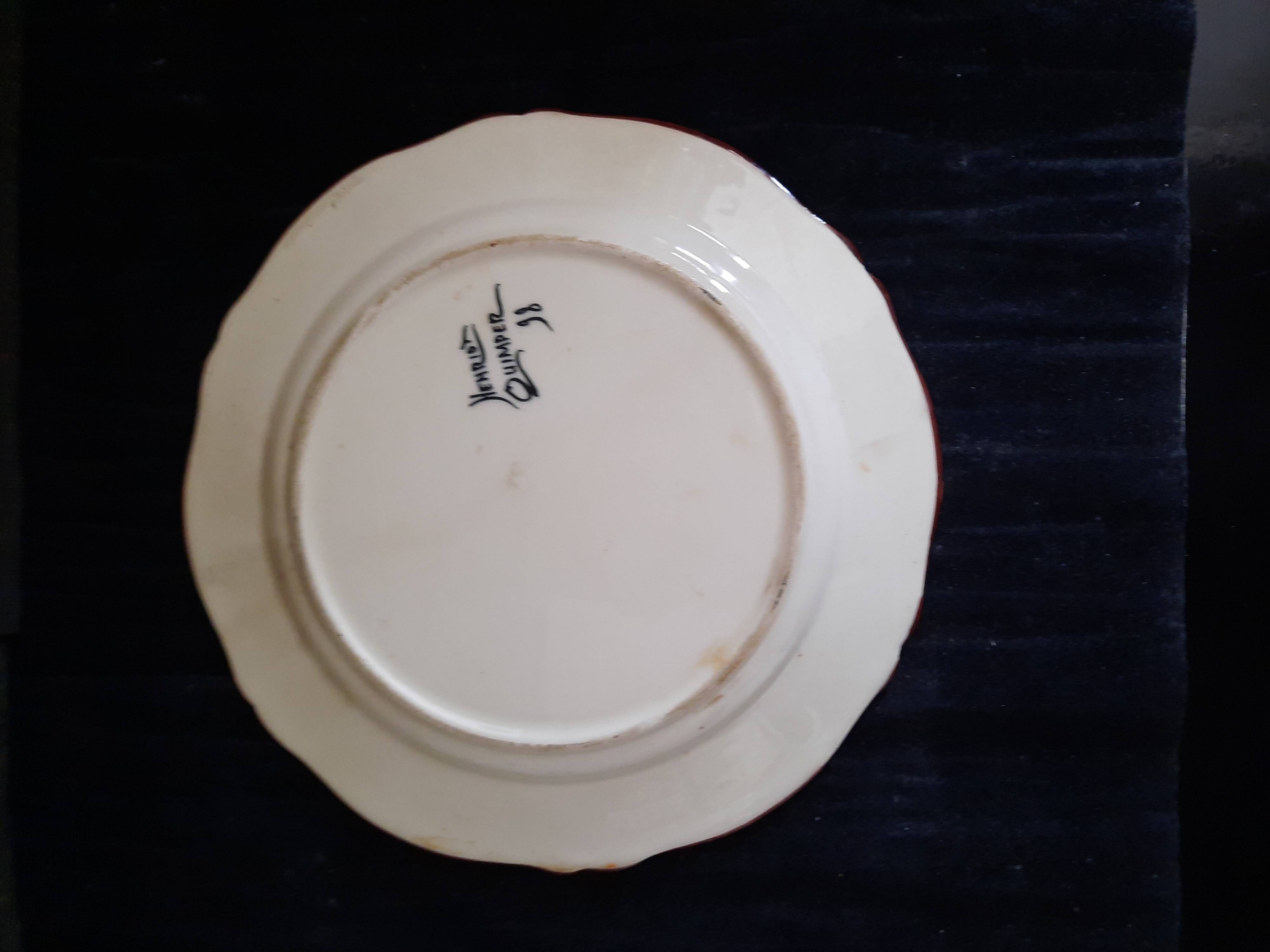 Old henriot quimper plate earthenware rosette decoration