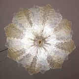 Murano Glass Gold and Transparent Leaves Chandelier or Flush Mount, 1970s