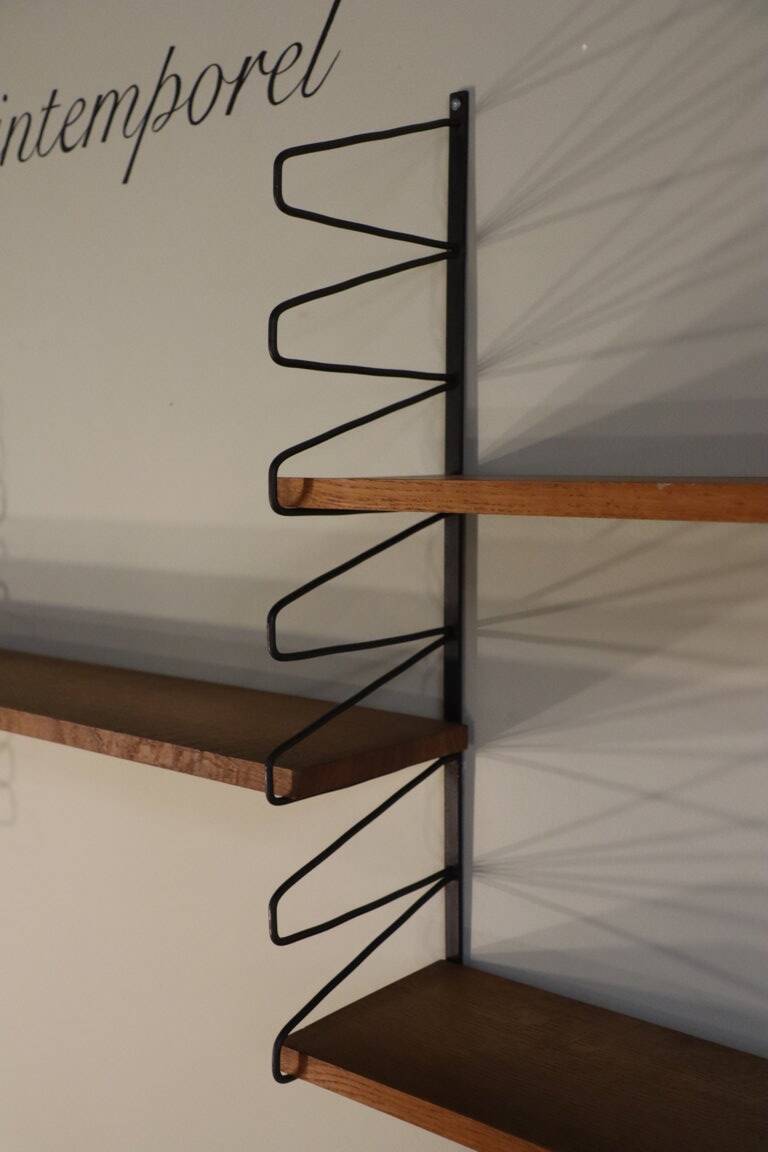 Vintage modular wall shelf in wood and metal, 1950s