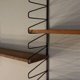 Vintage modular wall shelf in wood and metal, 1950s