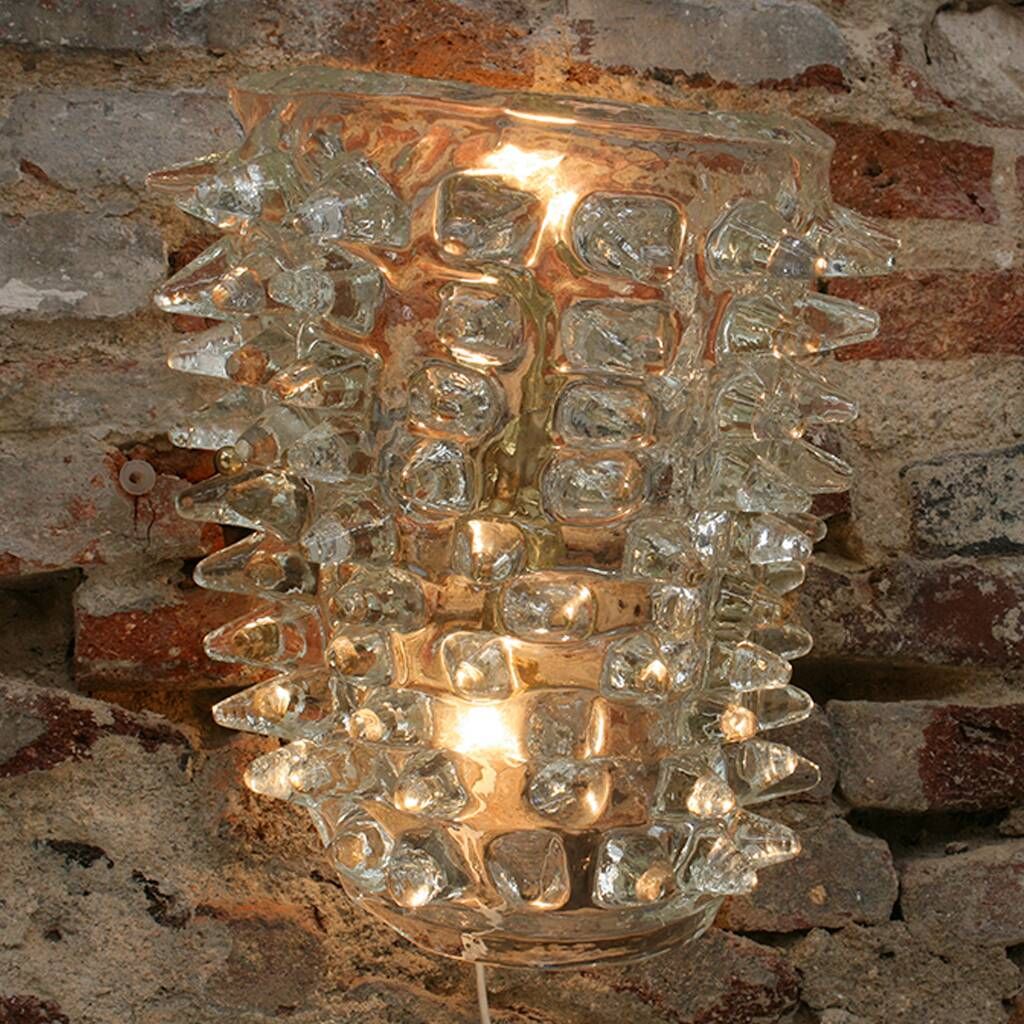 Mid-Century Modern Murano Glass Sconces with Brass, Rostrati Technique, Ita