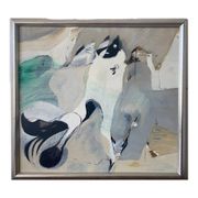 Mid-Century Modern "Flux" Swedish Vintage Abstract Oil Painting, Framed
