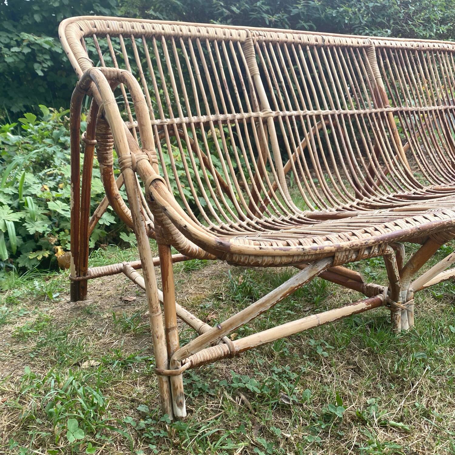 3-seater rattan bench from the 70s