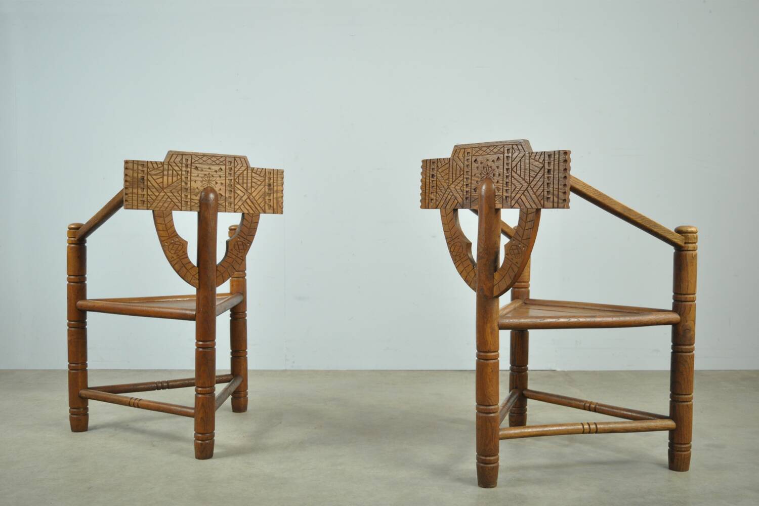 Pair of vintage antique Scandinavian oak Monk chairs, Sweden 1950s