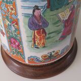 Large vintage table lamp with a custom handmade lampshade.