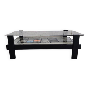 Table basse vintage en - verre marron