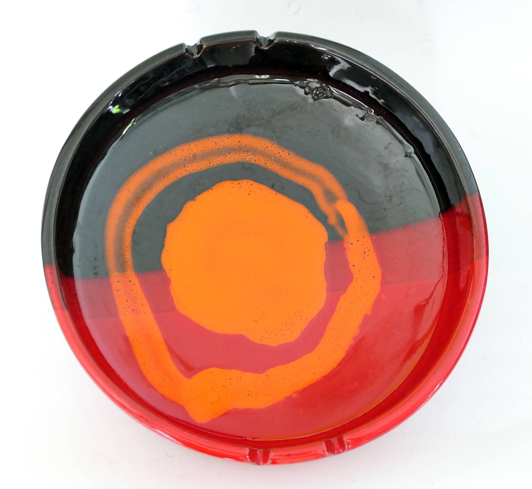 Vintage Italy red orange black ceramic ashtray 1970 Bitossi for Raymor
