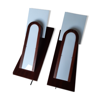 Paire de lampes scandinave bois et plexiglas