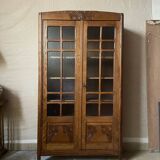 Small Art Deco period oak cabinet with glass front