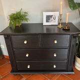 Commode vintage noir en pin peinte à la main