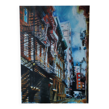 Modern acrylic painting Leonard New York Stairs