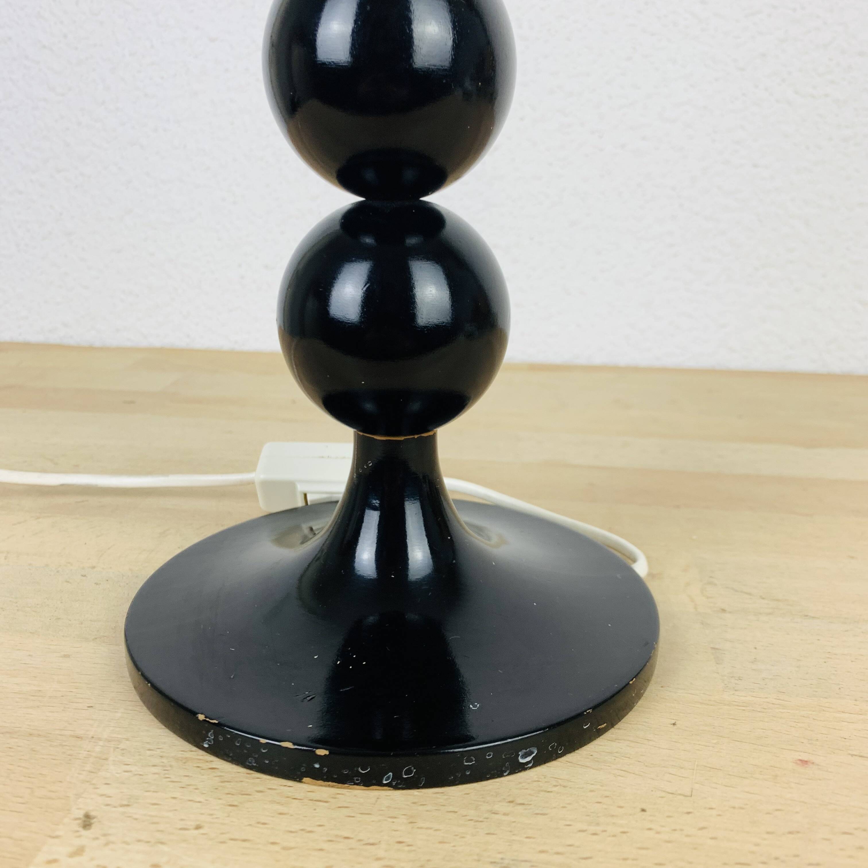Black turned wood lamp seventies flower lampshade