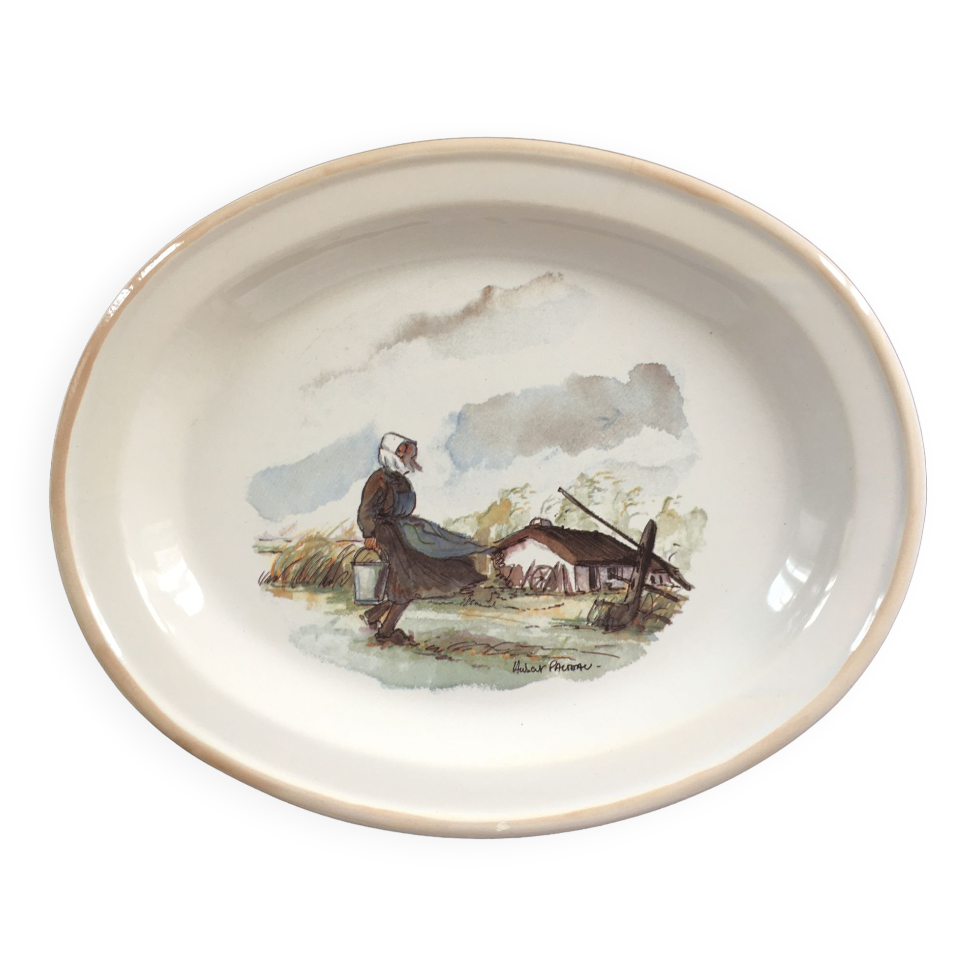 Plat oval décor breton signé