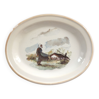 Oval dish Breton signed