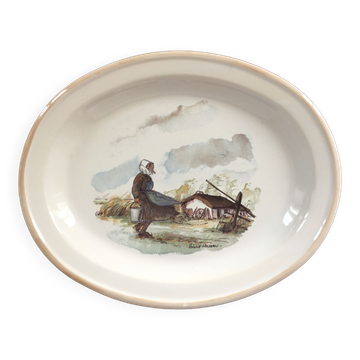 Oval dish Breton signed