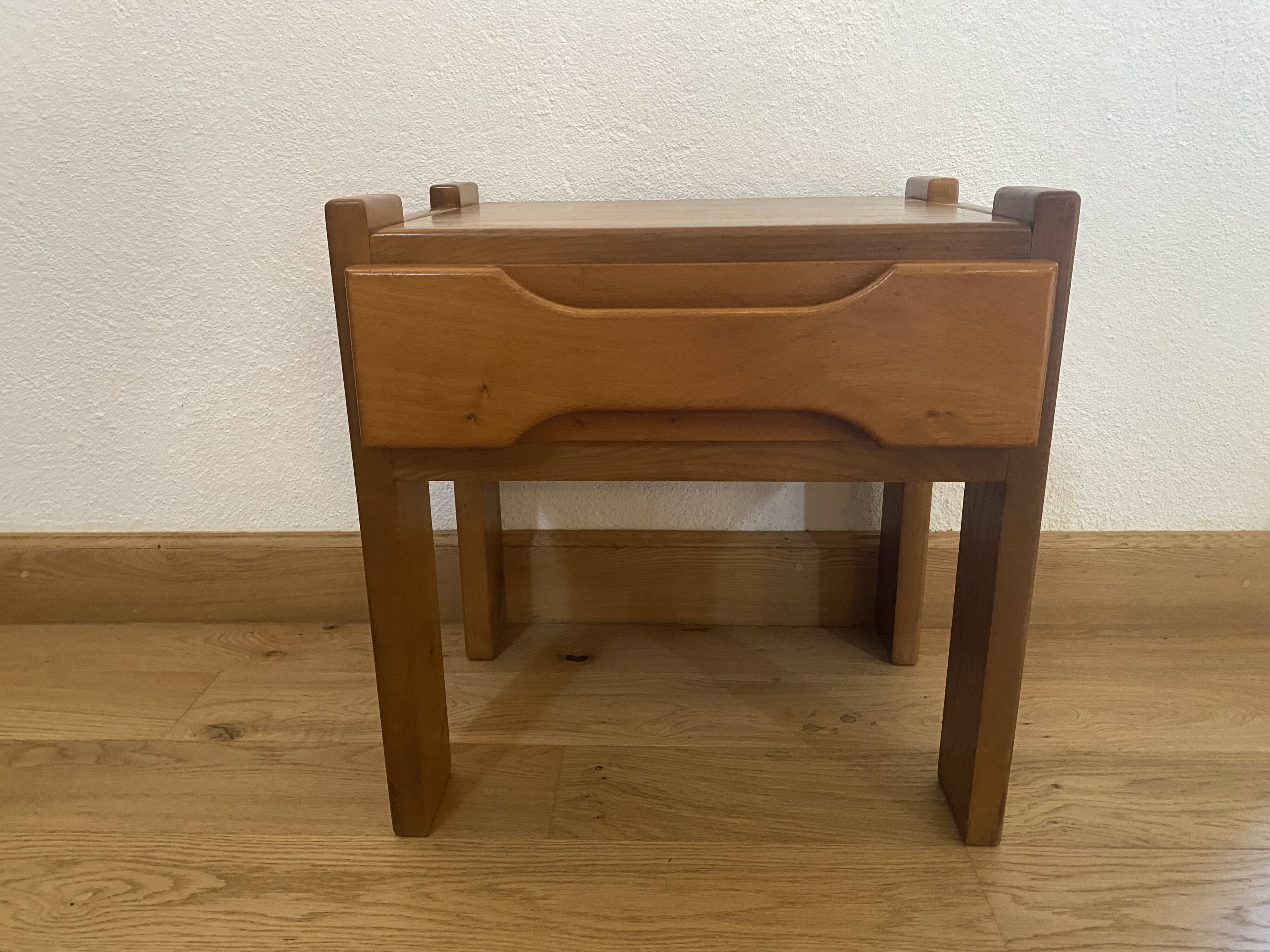 Solid oak bedside table, Maison Regain 1960