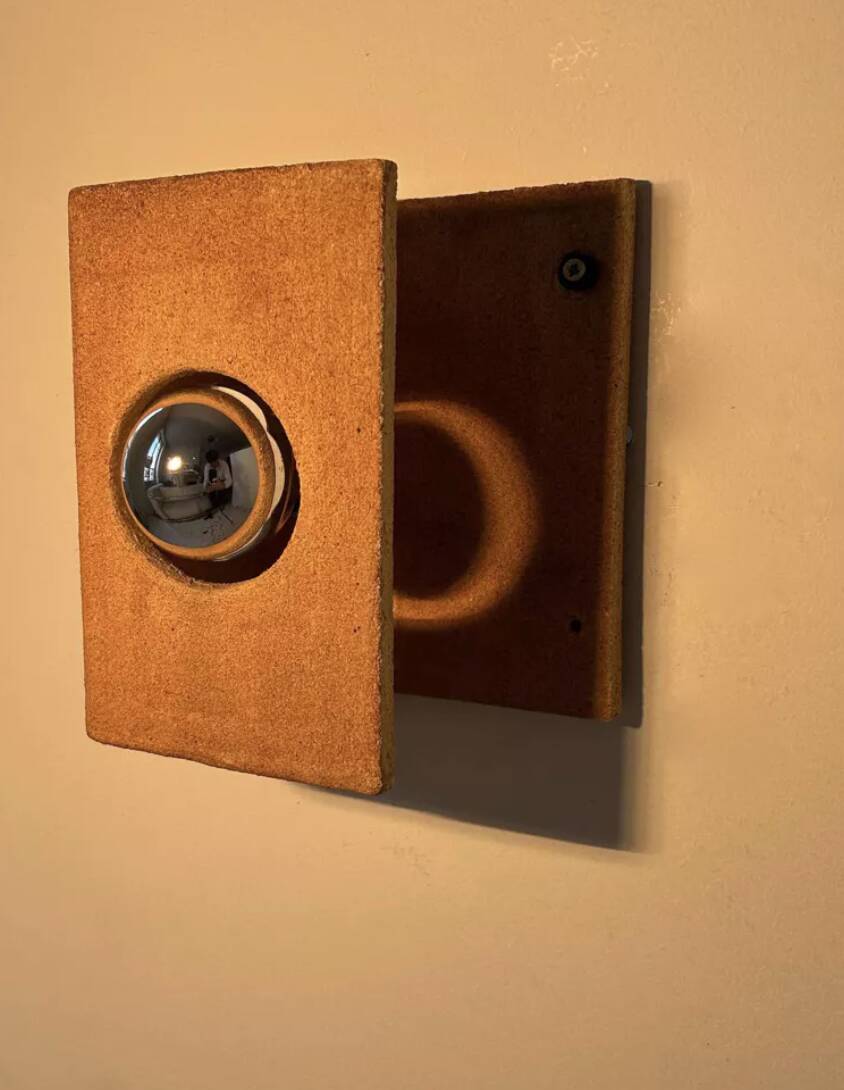 Vintage raw clay chamotte wall light, Guy Bareff, France 1970