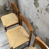 Set of 4 elm straw chairs from the 50s