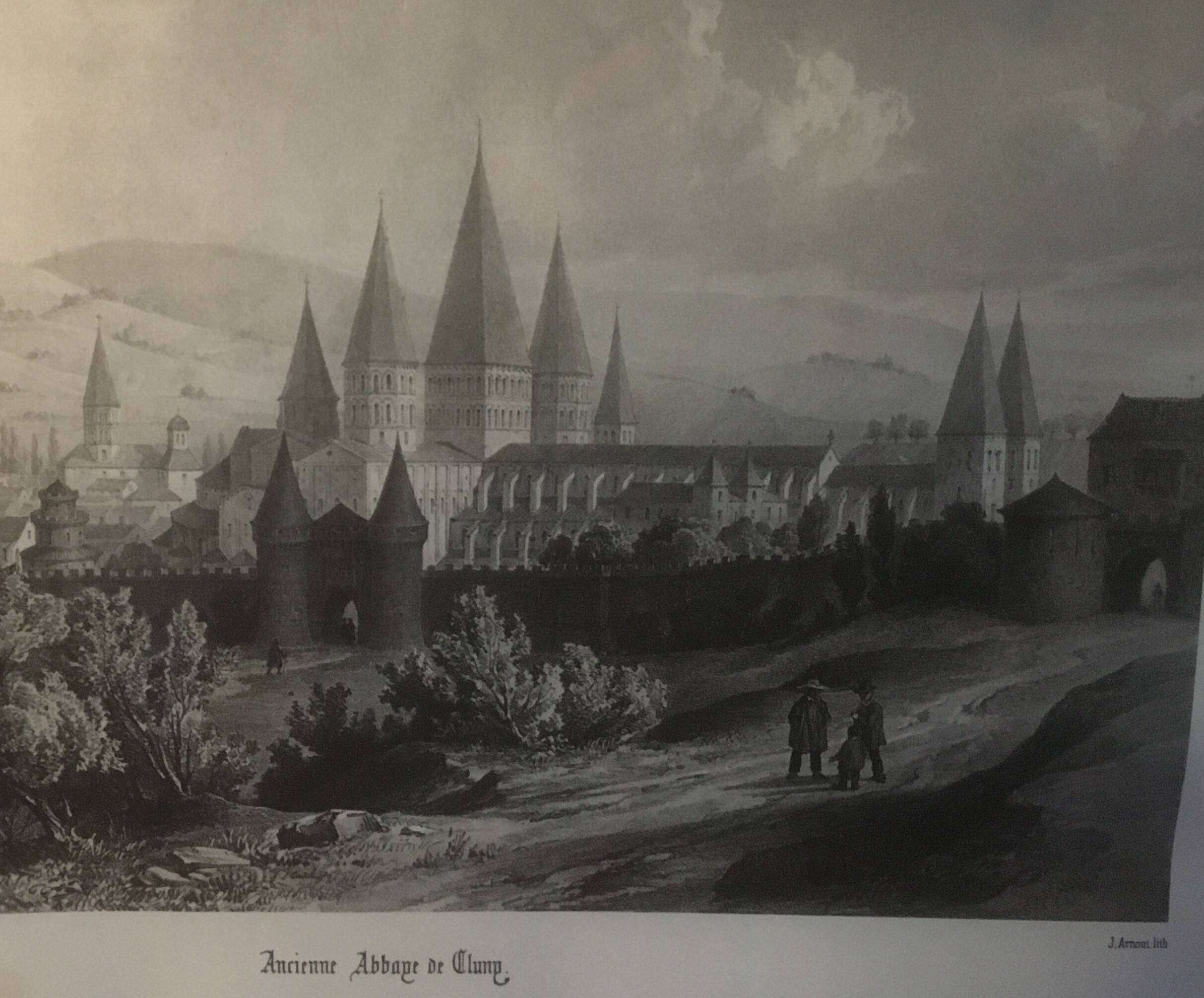 Cluny Abbey engraving framed by E.Sagot late 19th century