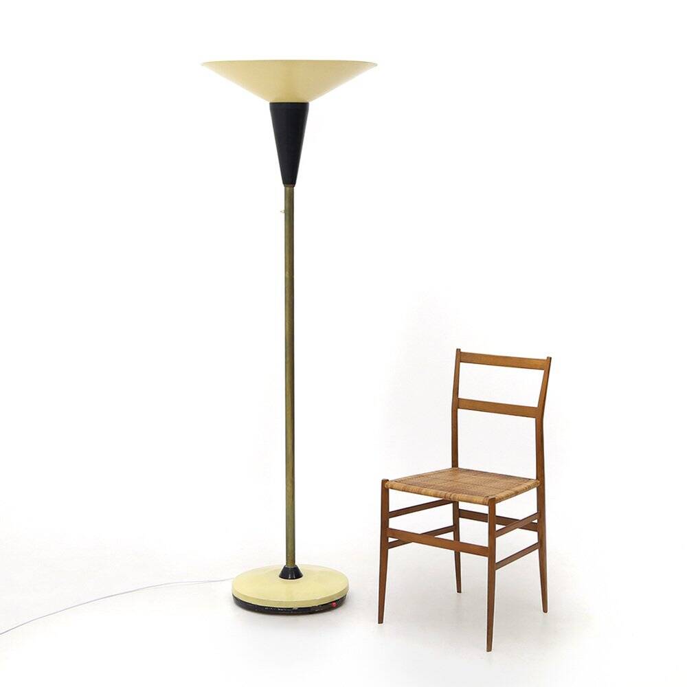 Floor lamp with white metal reflector, 1940s