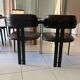 Set of 2 black leather and metal armchairs