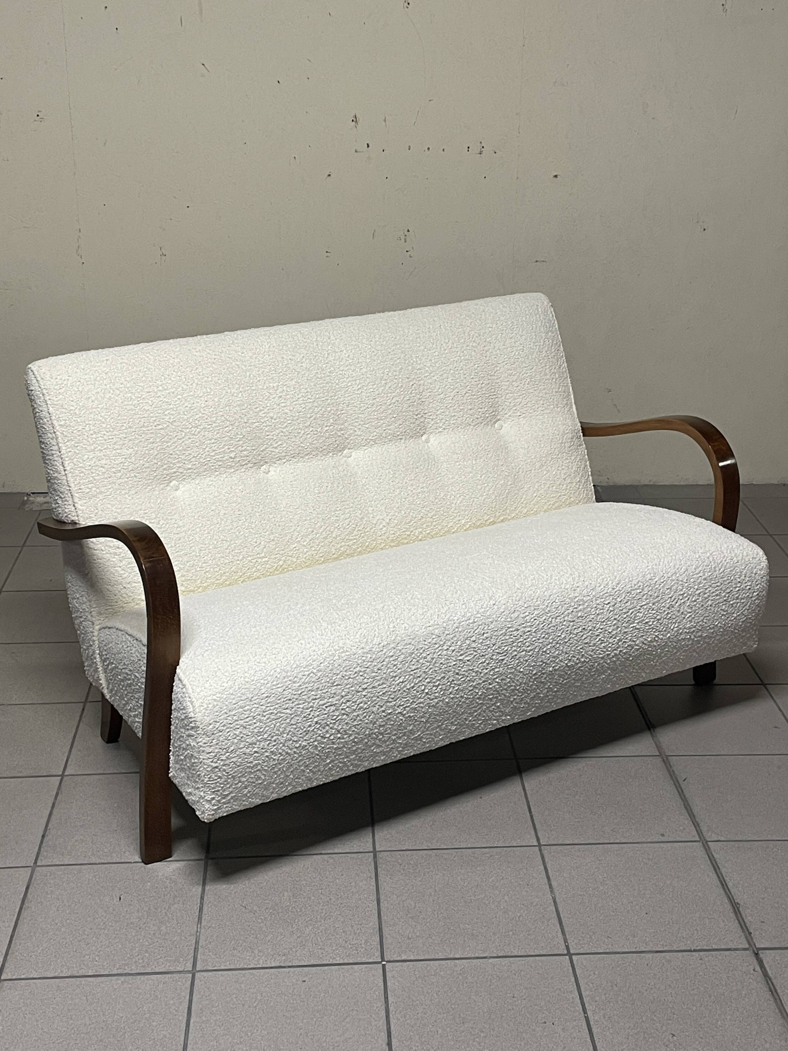 Canapé des années 1940 en bois et tissu bouclé, production italienne