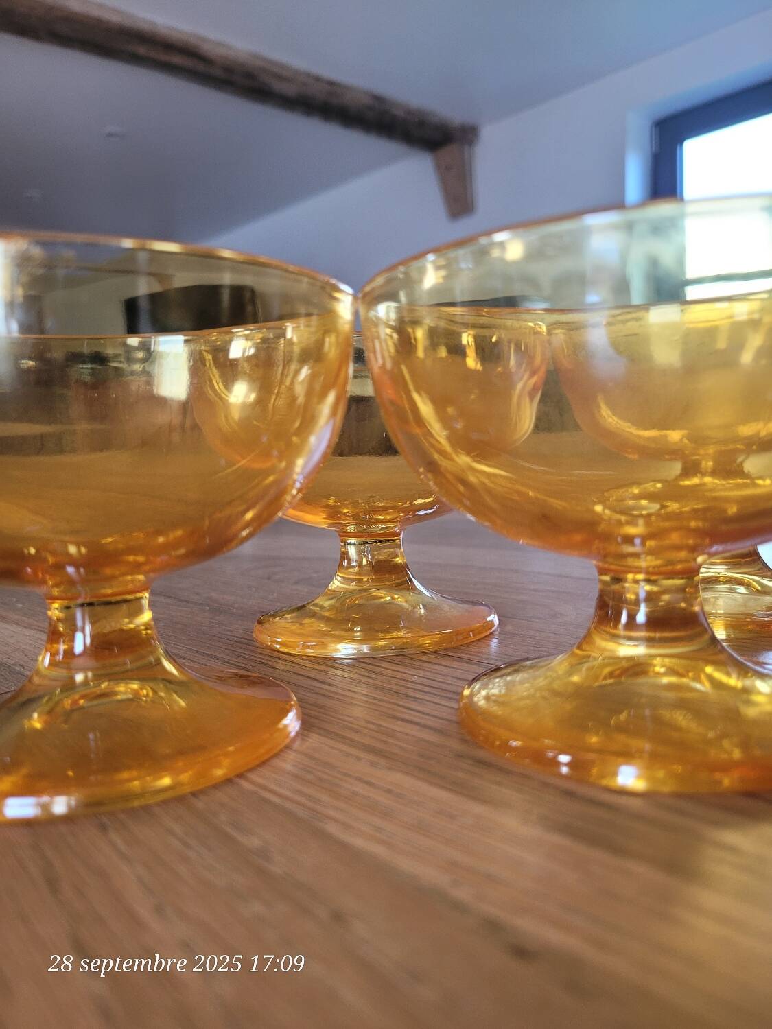 6 orange glass ice cream cups