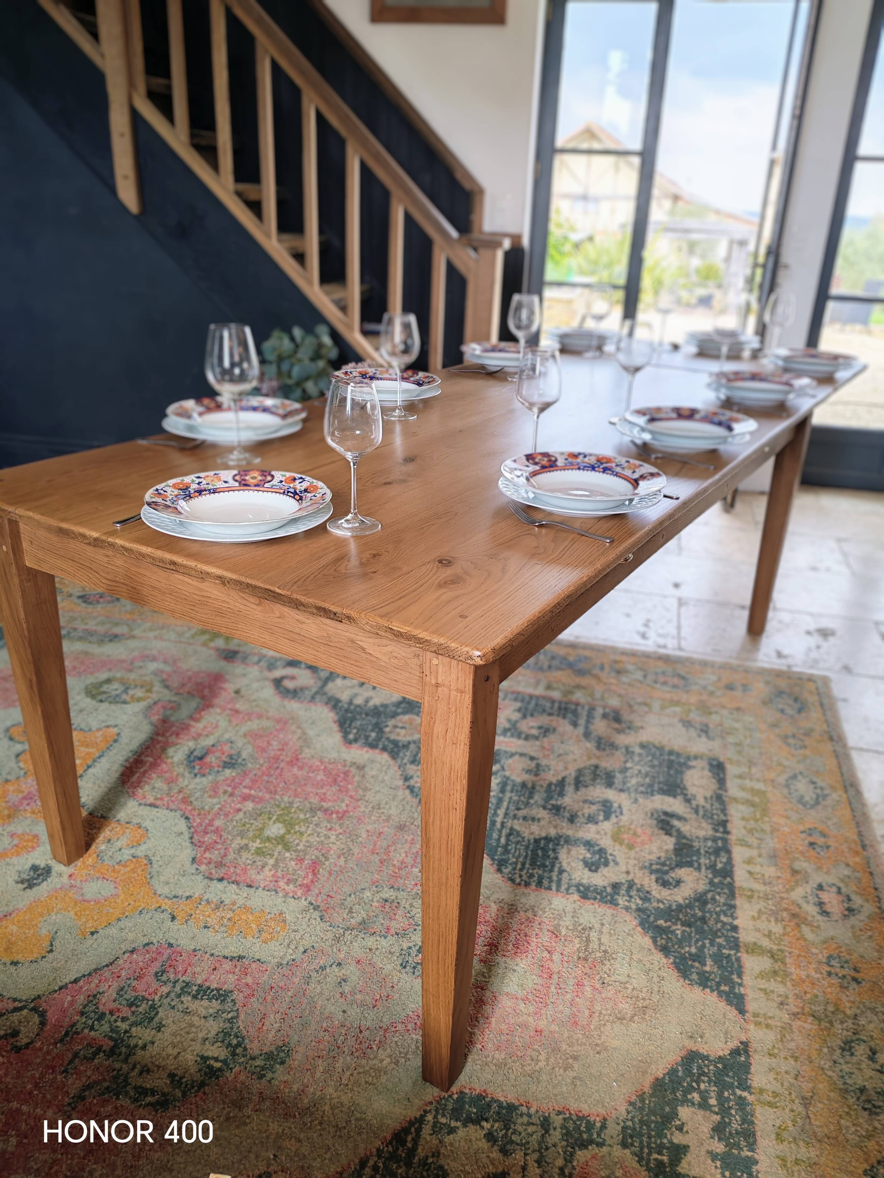 Table de ferme en chêne massif 200x100 avec sa rallonge de 60x100