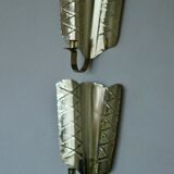Pair of mid-century Swedish brass shield shape sconces