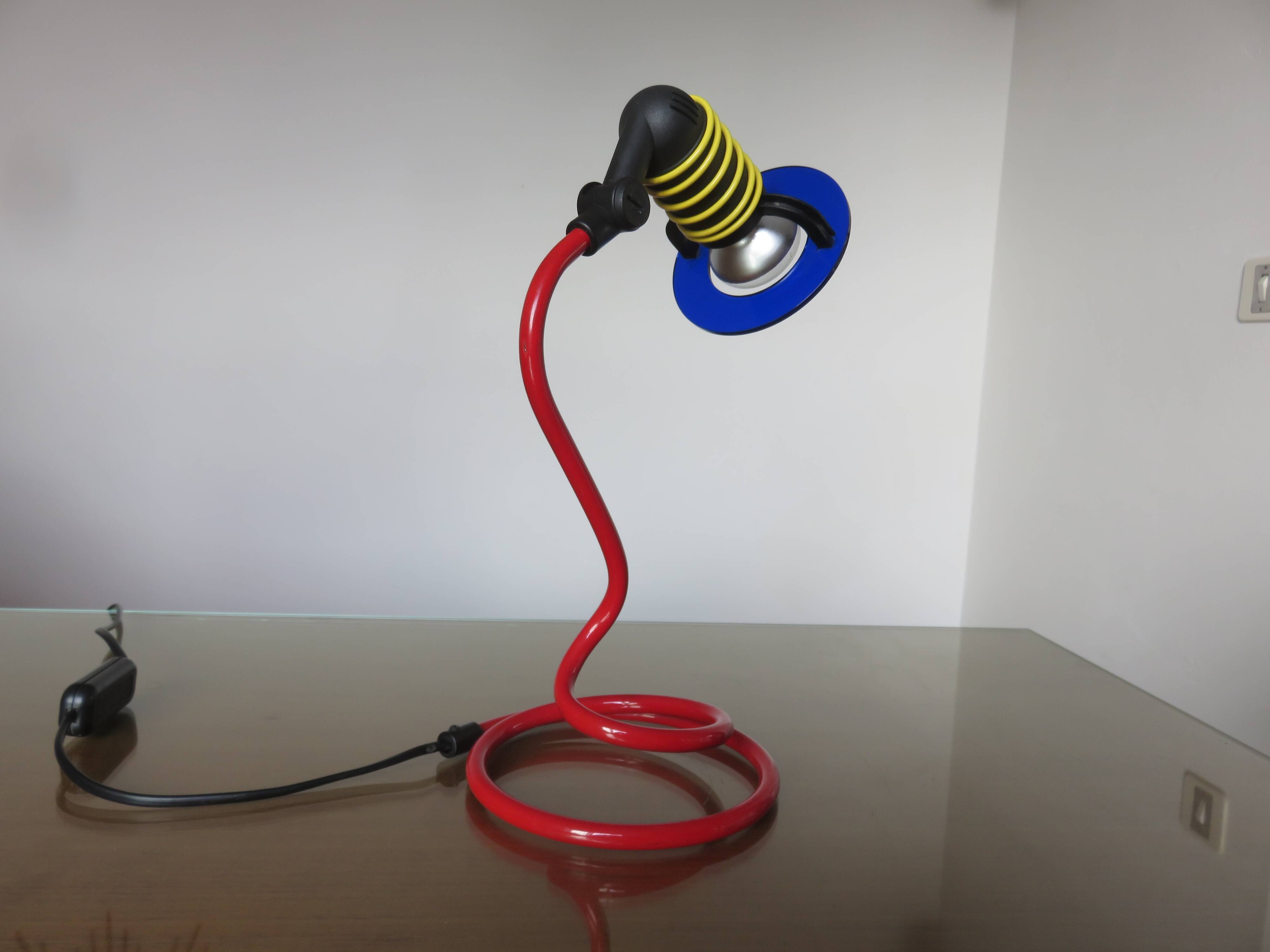 Spiral lamp in primary colours from the 80s Memphis era.