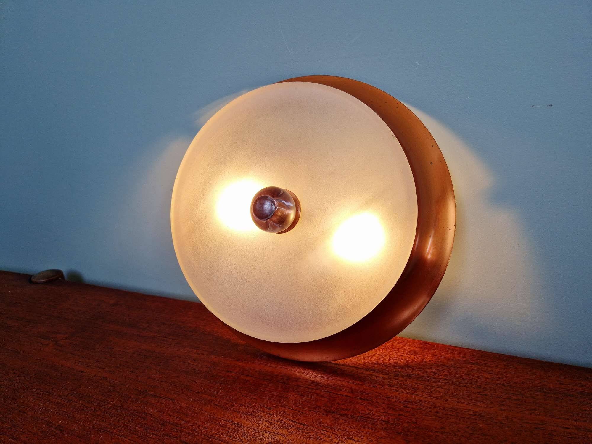 Plafonnier Art Déco en cuivre et verre dépoli, 1930