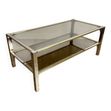 Chrome and smoked glass coffee table with double top from the 1970s.